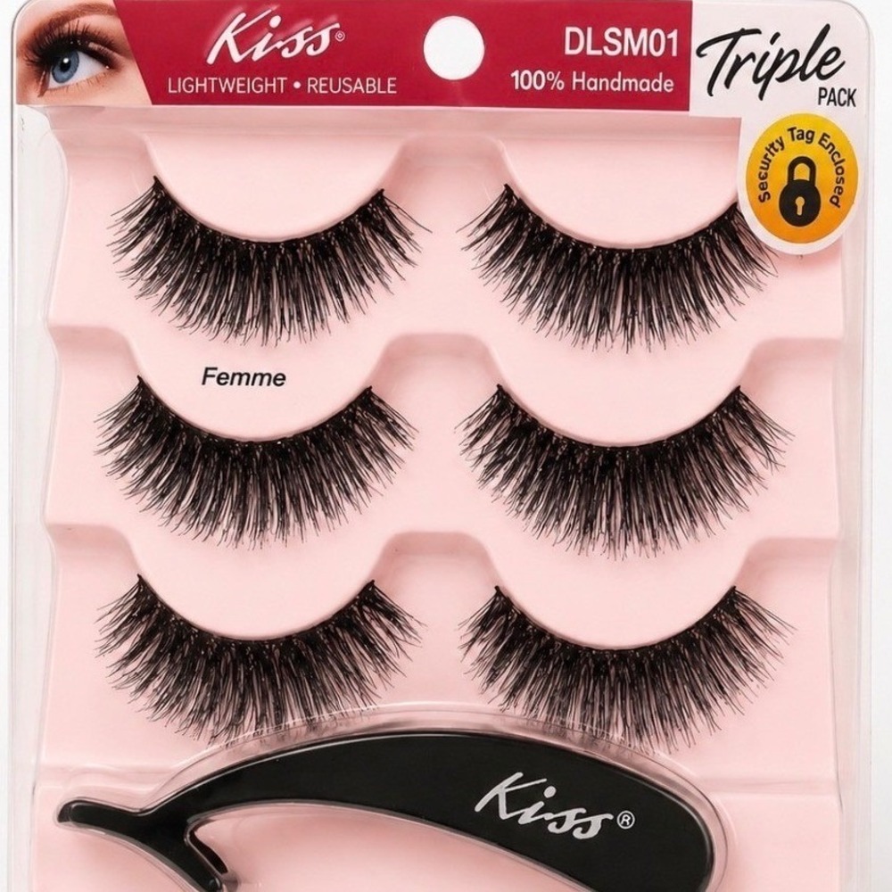 Kiss Femme DLSM01 False Eyelashes 3 Pairs‎ Applicator Open Box